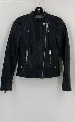 Vero Moda Womens Black Leather Long Sleeve Full Zipped Pockets Biker Jacket XS • $17.99