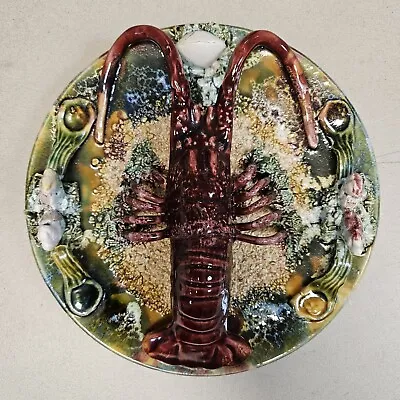 Vintage 10  Palissy Style Majolica LOBSTER Relief Pottery Plate PORTUGAL • £265.16