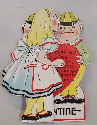 Alice In Wonderland  Kissing Tweedle Bum Tweedle Dee Vintage Valentine Card • $8.50