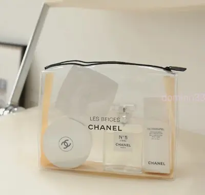 Chanel Toiletry Cosmetic Bag Travel Transparent Pouch Clutch Genuine Waterproof • $55