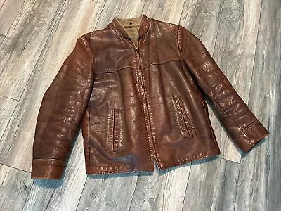 Vintage Leather Sherpa Lined Motorcycle Jacket 1960’s Brown Men’s Medium Nice • $85.99