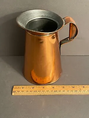 Vintage Mcm Copper & Silvertone Inside Handled Pitcher Farmhouse Decor • $22.38