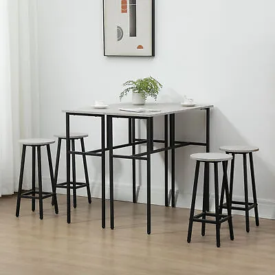 6-Piece Industrial Bar Table Set 2 Breakfast Tables With 4 Stools Grey • £119.99