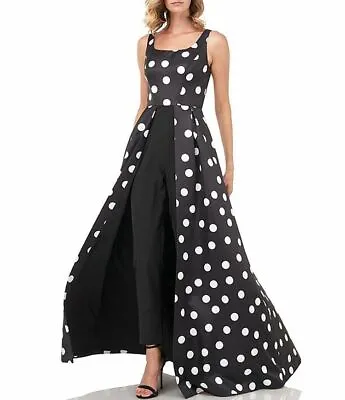 NWT Kay Unger Kimberly Kay Polka Dot Black White Dressy Jumpsuit 2 $328 • $289