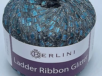 Berlini Ladder Ribbon Glitter Yarn #115 Rich Teal With Silver Metallic Accent 50 • $6.99