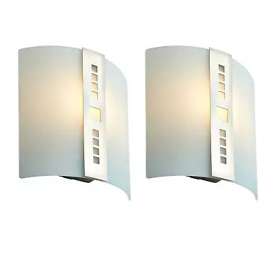 Set Of 2 Modern Wall Lamps Washer Lights Frosted Glass Brushed Chrome Detail • £17.99