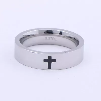 Simple Black Cross Prayer Men's Stainless Steel Band Ring Size:8-13#AJF • $11.99