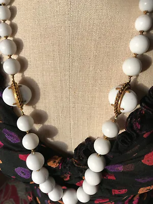Miriam Haskell Signed Large Milk Glass Beads Graduated Necklace • $68