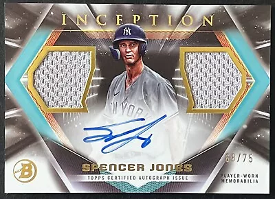 SPENCER JONES 2023 Bowman Inception On-Card AUTO Dual Jersey /75 SP Yankees • $249.99