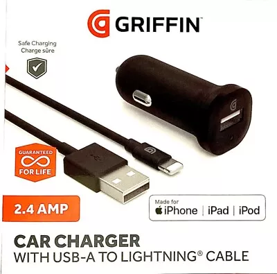 GRIFFIN USB-A CAR CHARGER 12v 2.4A FAST FOR IPHONE 12/11/XS/X/XR/8/7 MAX 12W • £4.79