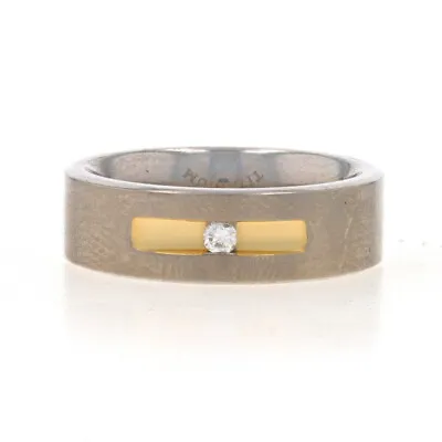 Titanium Diamond Men's Wedding Band -Gold Plated Round Comfort Fit Ring Sz 5 1/2 • $49.99