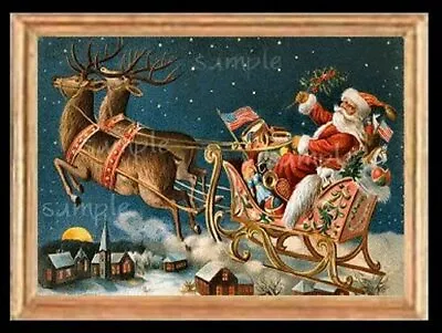 Christmas Santa Sleigh Miniature Dollhouse Picture • $14.95