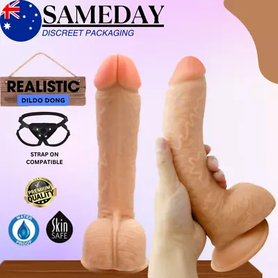 9.8  Realistic Big Dildo Anal Suction Cup Penis Cock Strap On Adult Sex Toy • $34.99