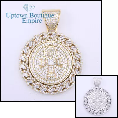 Spinning Ankle Cross Medallion Men 925 Sterling Silver Gold CZ Pendant*AAI • $61.99