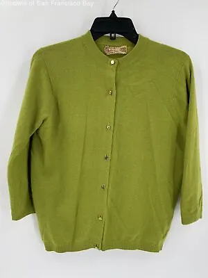 $44 • Buy Vintage Ballantyne I Magnin Womens Green Cashmere Scotland Cardigan Sweater