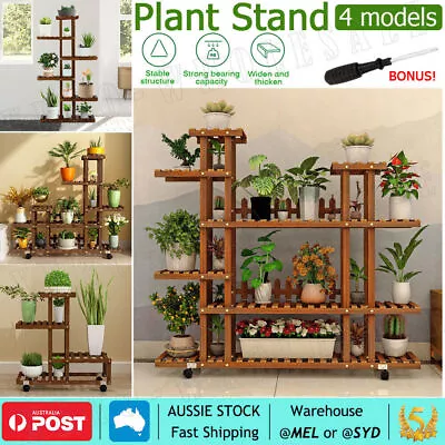 Pine Wood Shelf Flower Pot Plant Stand Rack Garden Indoor Outdoor Patio Large AU • $28.89