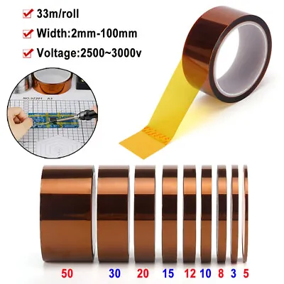 Kapton Polyimide Tape Heat Resistant Adhesive Insulation 3 - 100mm Wide 33M/roll • £2.24