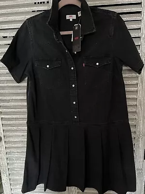 Levi’s Mirai Pleated Western Cotton Black Denim Dress £85 - UK Size Medium New • £60