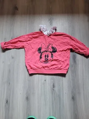 Girls George Pink Minnie Mouse Jumper With Frill Collar Age 3-4 Years • £2