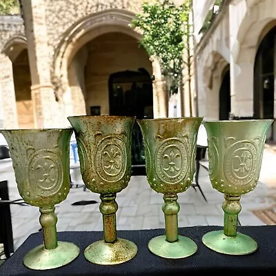 Verdigris Glass  Pedestal Vintage Goblet Cups • $72