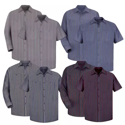 Red Kap Work Shirt Poplin Stripe 2 Pocket Men's Industrial Uniform • $18.98