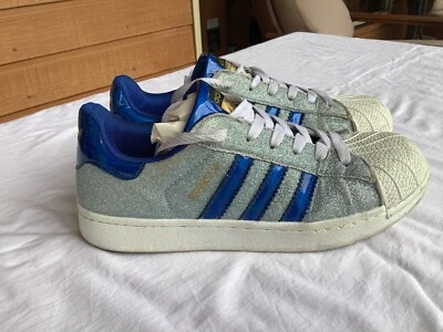 $30 • Buy Women’s Adidas Superstar 3 Band Silver Sparkle Metallic Blue US 7 UK 6 EUR 39