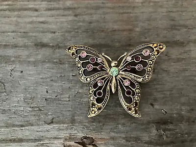 Vintage Style Gold Tone Purple Rhinestone Butterfly Pin • $2.99