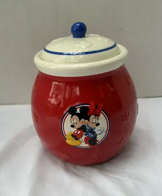 Vintage Mickey & Minnie Mouse Cookie Treat Jar Canister Disney Hallmark Red • $16.99