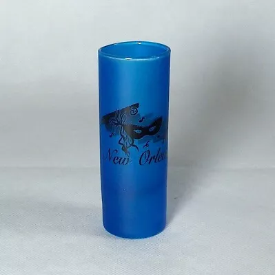 Vintage New Orleans Blue Shot Glass Shooter Mardi Gras Tall 4 Inch • $8.50