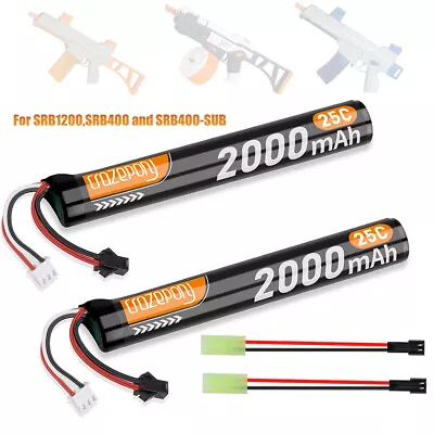 2PCS 7.4V 2000mAh Airsoft Lipo Battery With SM2P To Tamiya For SRB400-SUB  • £12.99