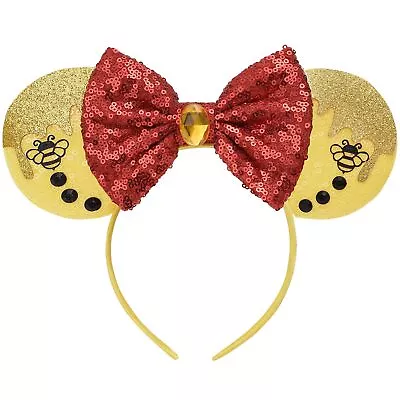 Yellow Winnie Minnie Ears Red Bow Headband Sparkle Mouse Ears Headbands Sequi... • $16.23