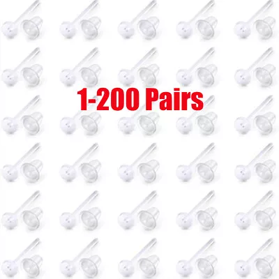 1-200 Pairs Invisible Clear Plastic Stud Earrings. Acrylic Post Silicone Back UK • £3.04