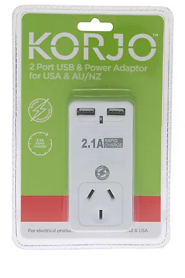 $29.95 • Buy Korjo 2 Port USB Travel Adaptor For USA From Australia New Zealand