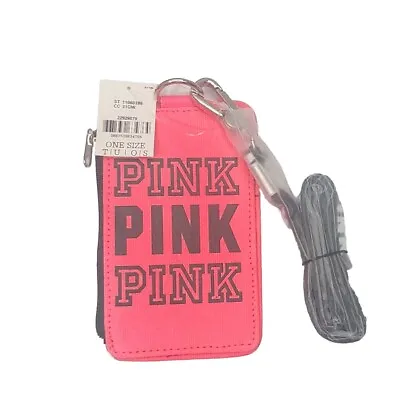 Victoria Secret Vs Pink Lanyard Wallet ID Holder Badge Neon Pink Canvas RARE • $65.57