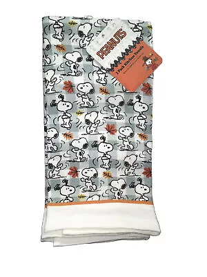 PEANUTS SNOOPY FALL AUTUMN KITCHEN TOWELS Light Teal White Checkered 2 PK NWT • $14.96