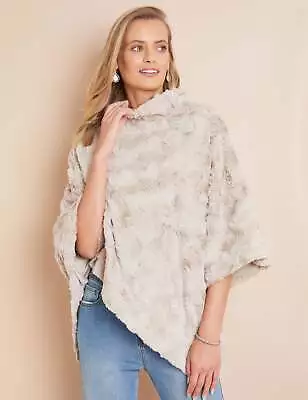 W Lane - Womens Jackets - Beige - Faux Fur Cape - Wlane Tops - Women's Clothing • $34.78