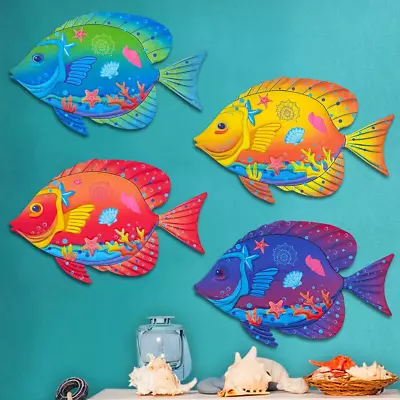 Metal Fish Wall Decor- 4 Pack Fish Wall Art Decorations For Indoor Or Outdoor Y • $23.32