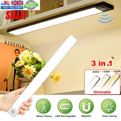 £2.95 • Buy Wireless LED PIR Motion Sensor Strip Lights Cabinet Closet Lamps Rechargeable UK