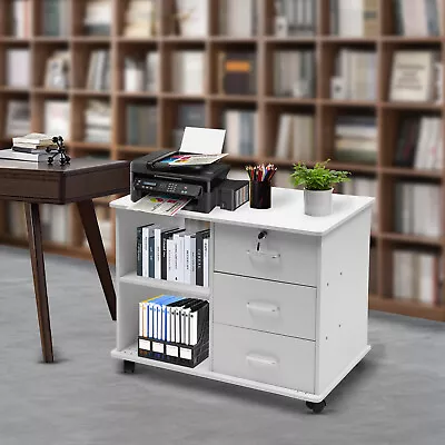 Mobile File Cabinet With Open Storage Shelves Rolling Printer Stand 3 Drawers  • $63.65