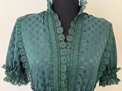 Max Studio Emerald Green Jacquard Dot Lace Trim Maxi Dress NWT Size XS ($198) • $70