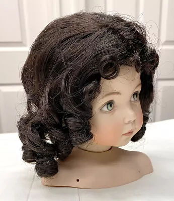 MOLLY WIG Dark Brown Size 8-9 Long Ringlets Center Part & Curly Tendril Bangs • $10.50