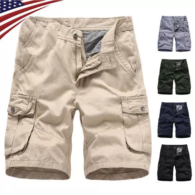 Mens Cargo Combat Shorts Casual Work Wear 100% Cotton Cargo Half Pants Outdoor C • $19.99