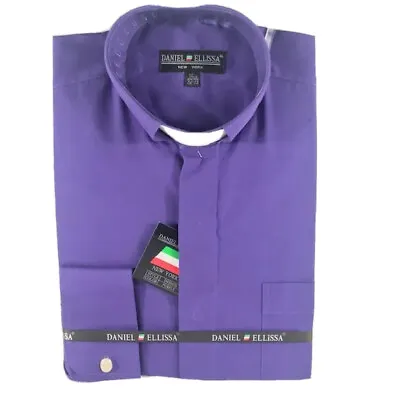 Daniel Ellissa Men's Clergy Banded Collar Shirt Purple White Tab Pastor Preacher • $33.99