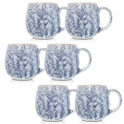 6pcs 500ml Stoneware Reactive Glazed Mug Pale Grey Coffee Ombre Mottled Speckled • £22.95