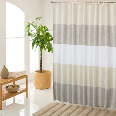 $11 • Buy Bathroom Beige Shower Curtain Stripes Sets Men Women Brown Black Grey,72 X72 