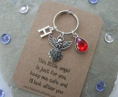 £6.15 • Buy Guardian Angel Keyring, Keychain, Personalised, Initial, Birthstone, Angel Gift