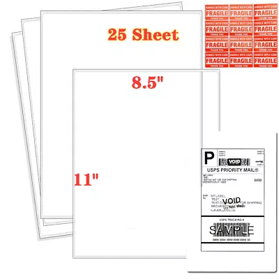 25 Full Sheet Shipping Labels 8.5x11 Self Adhesive Blank Paper For Laser/Inkjet • $7.94