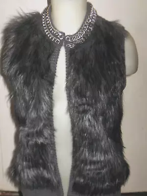 NWOT MICHAEL KORS DOUBLE CHAIN LINK COLLAR FAUX COYOTE FUR SWEATER VEST   Sz S • $35