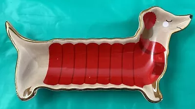 Vintage Ceramic Dachshund Hot Dog Dish Brown Trinket Figurine Tray Catch-all.  • $19