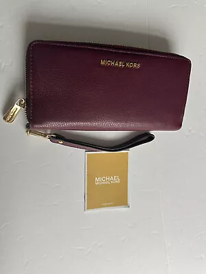 NWOT Michael Kors Purple Berry Pebble Leather Wristlet Large Wallet • $89